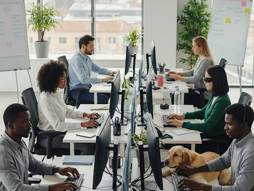 Group of professionals working at their work station.